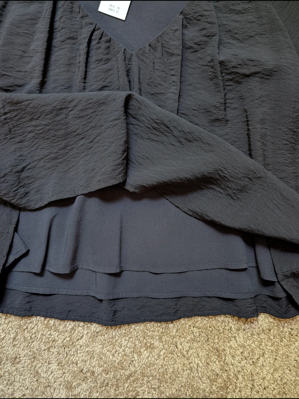 Abercrombie & Fitch Black Textured Puff Sleeve V-Neck Blouse